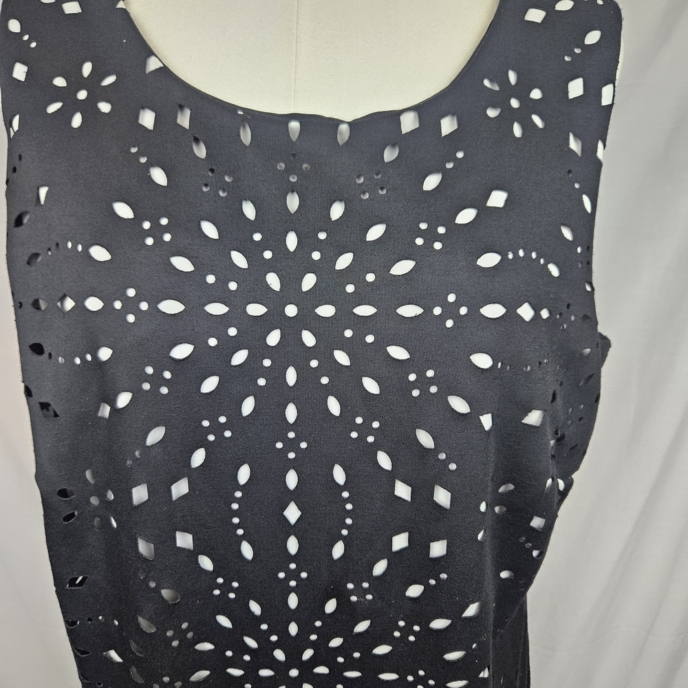 Vintage R&K Original Black Cut Out Design W/ White Inlay Sheath Dress Whimsigoth - Picture 3 of 8